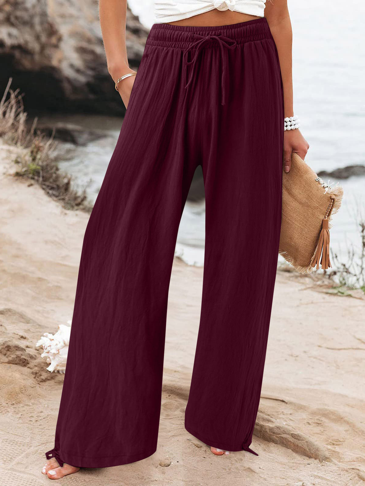 Pocketed Drawstring Wide Leg Pants
