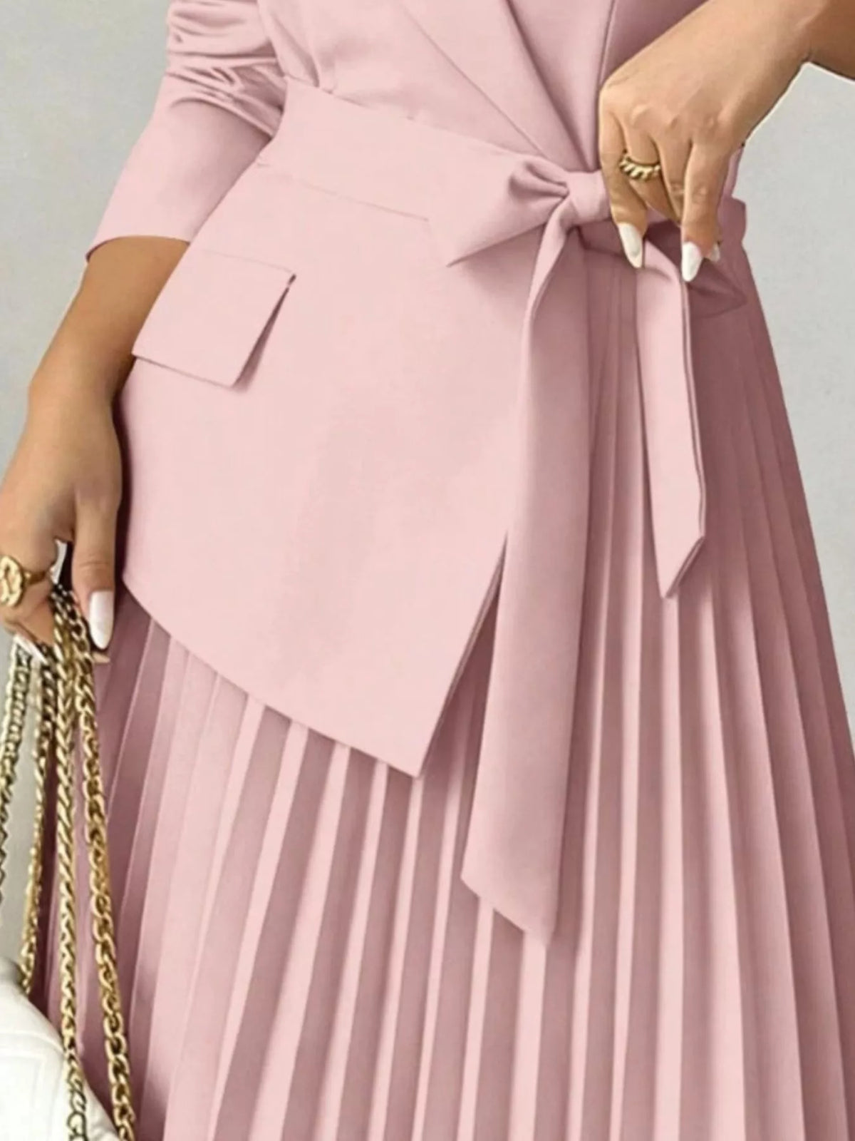 Blazer-Style Pleated Midi Dress