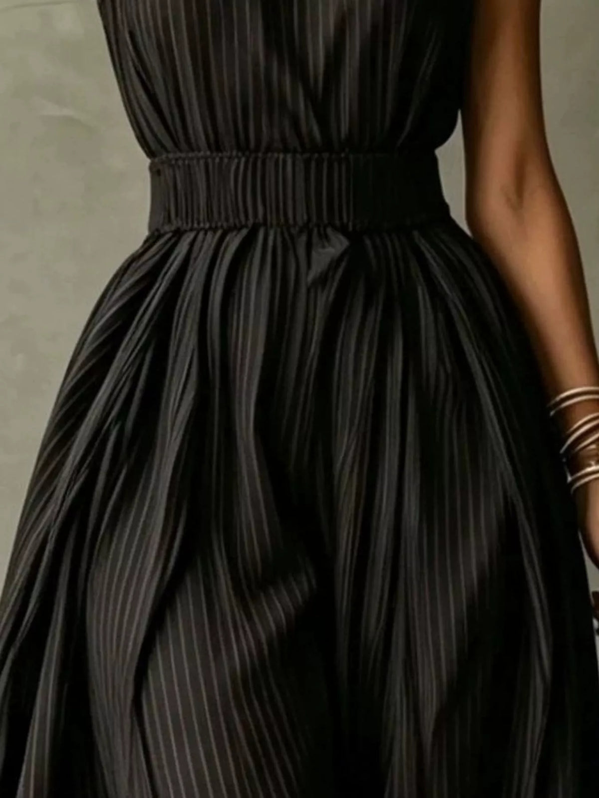 Striped Smocked Mock Neck Maxi Dress