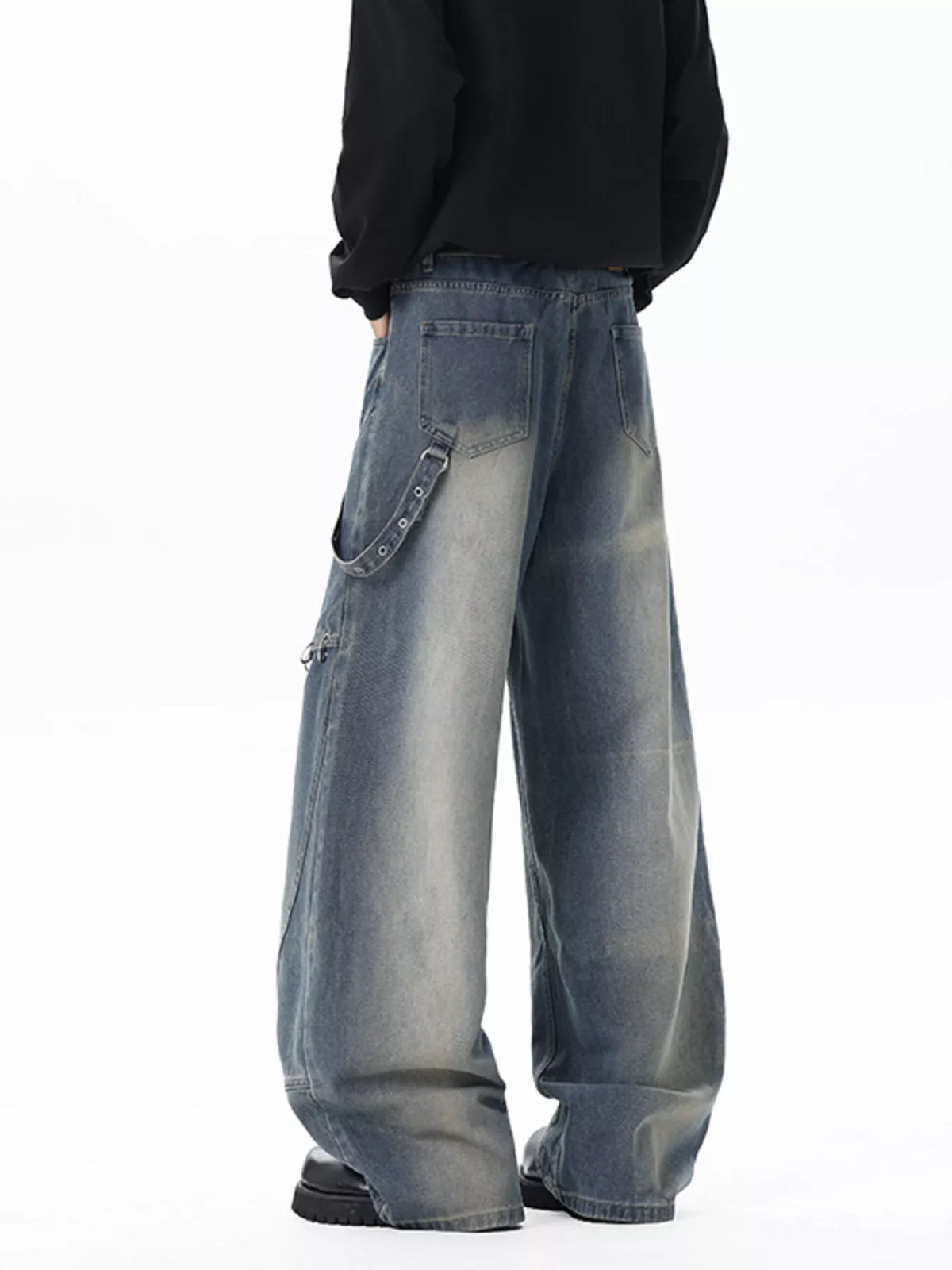 Belted Wide Leg Jeans with Chain Detail