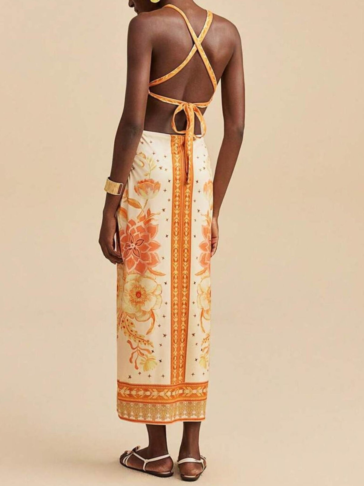 Floral Print Halter Neck Maxi Dress in Yellow