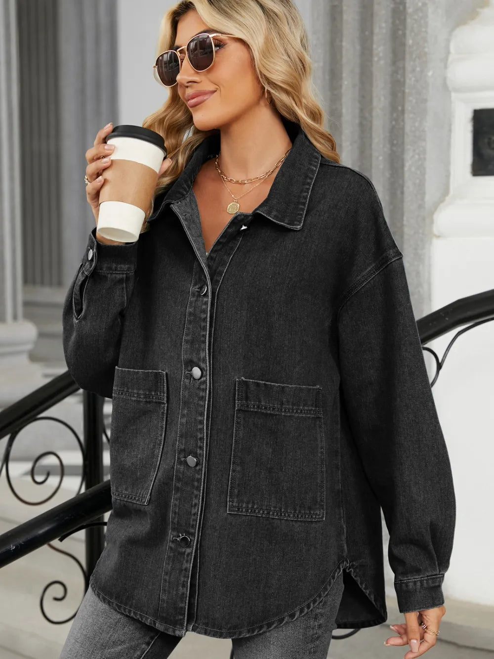 Removable Hood Button-Up Denim Jacket by Manny
