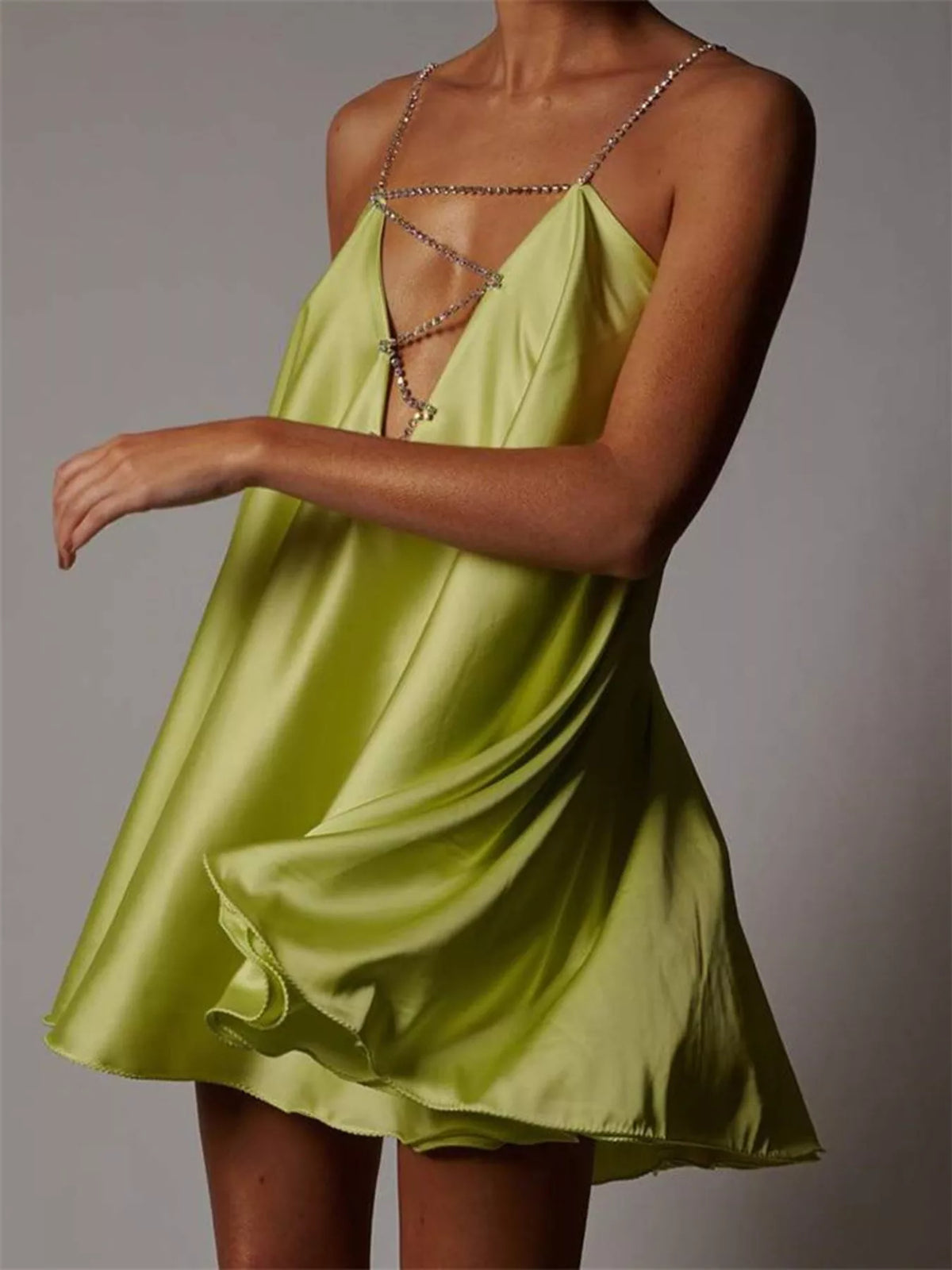 Rhinestone Plunge Mini Dress
