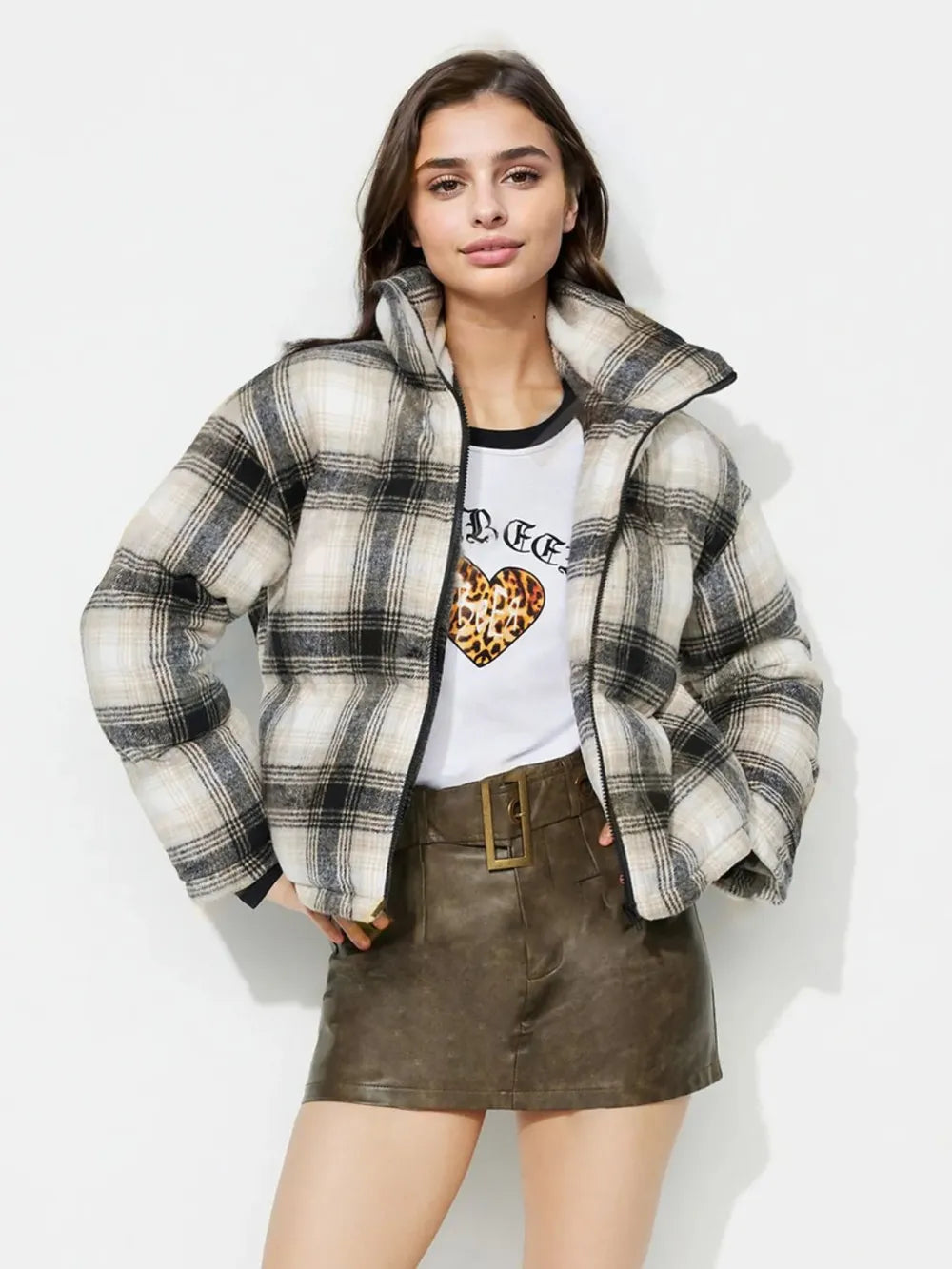 Plaid Zip-Up Jacket in Gray