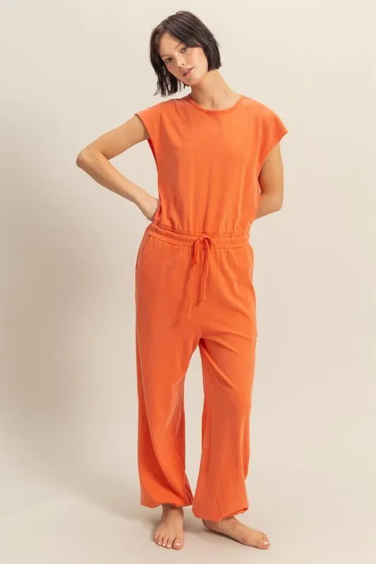 Hyfve Back Keyhole Drawstring Jumpsuit in Orange