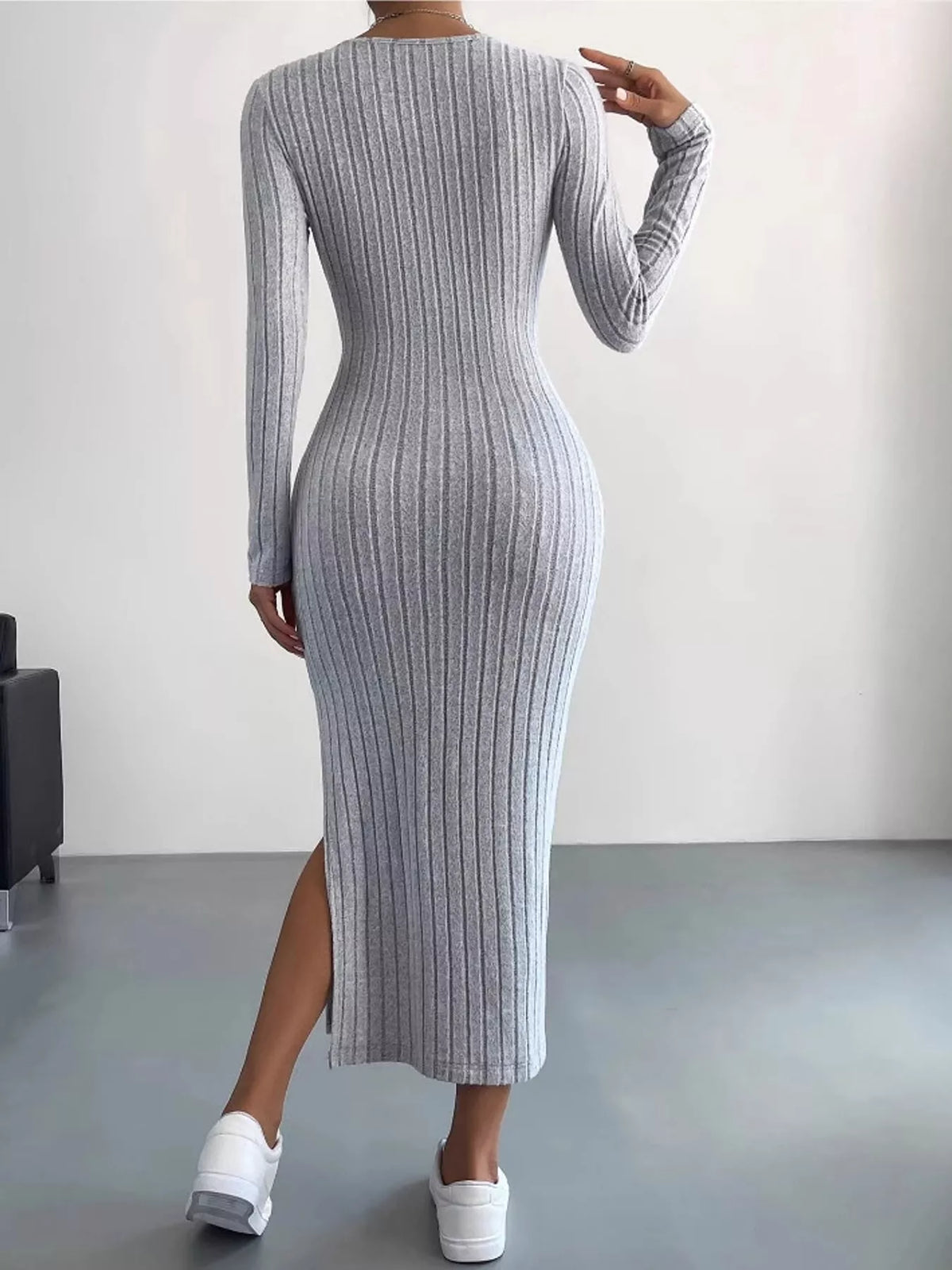 Side Slit Ribbed Knit Dress
