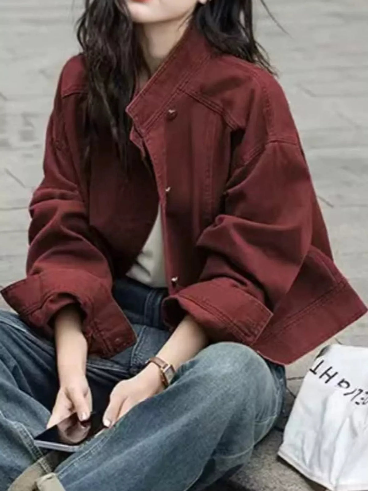 Button-Up Dropped-Shoulder Denim Jacket