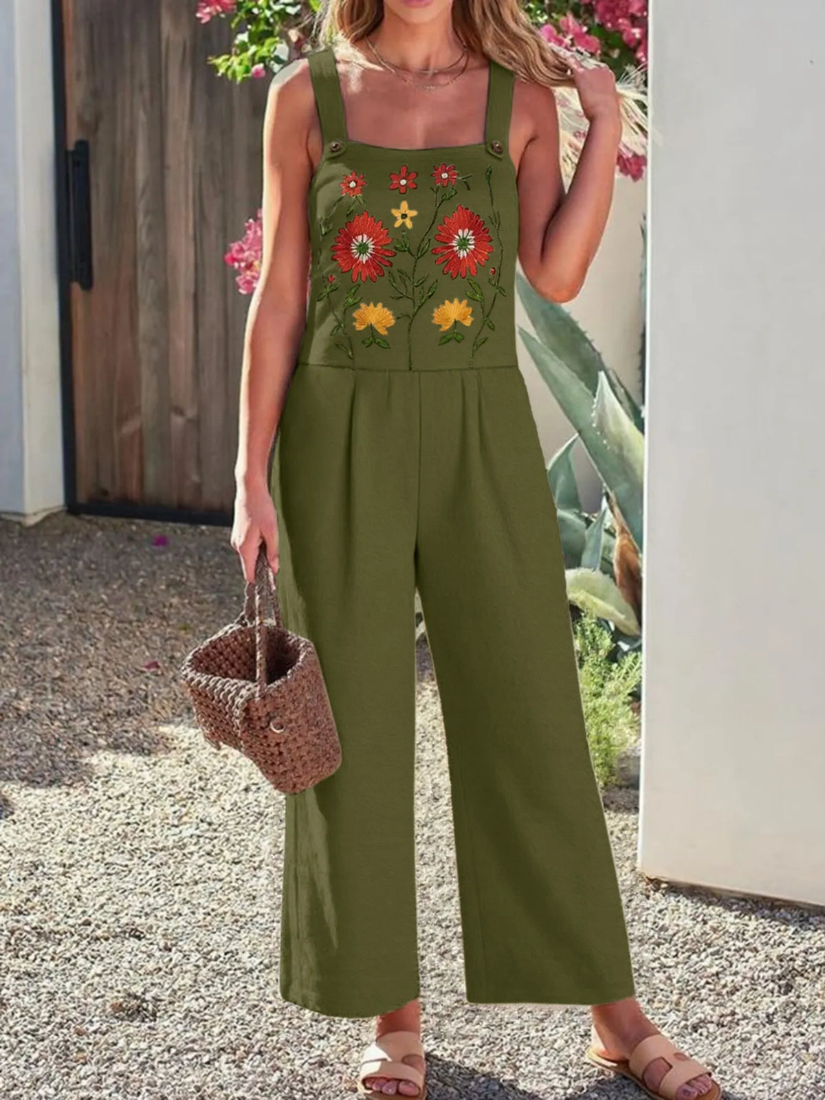 Floral Embroidered Wide-Leg Jumpsuit