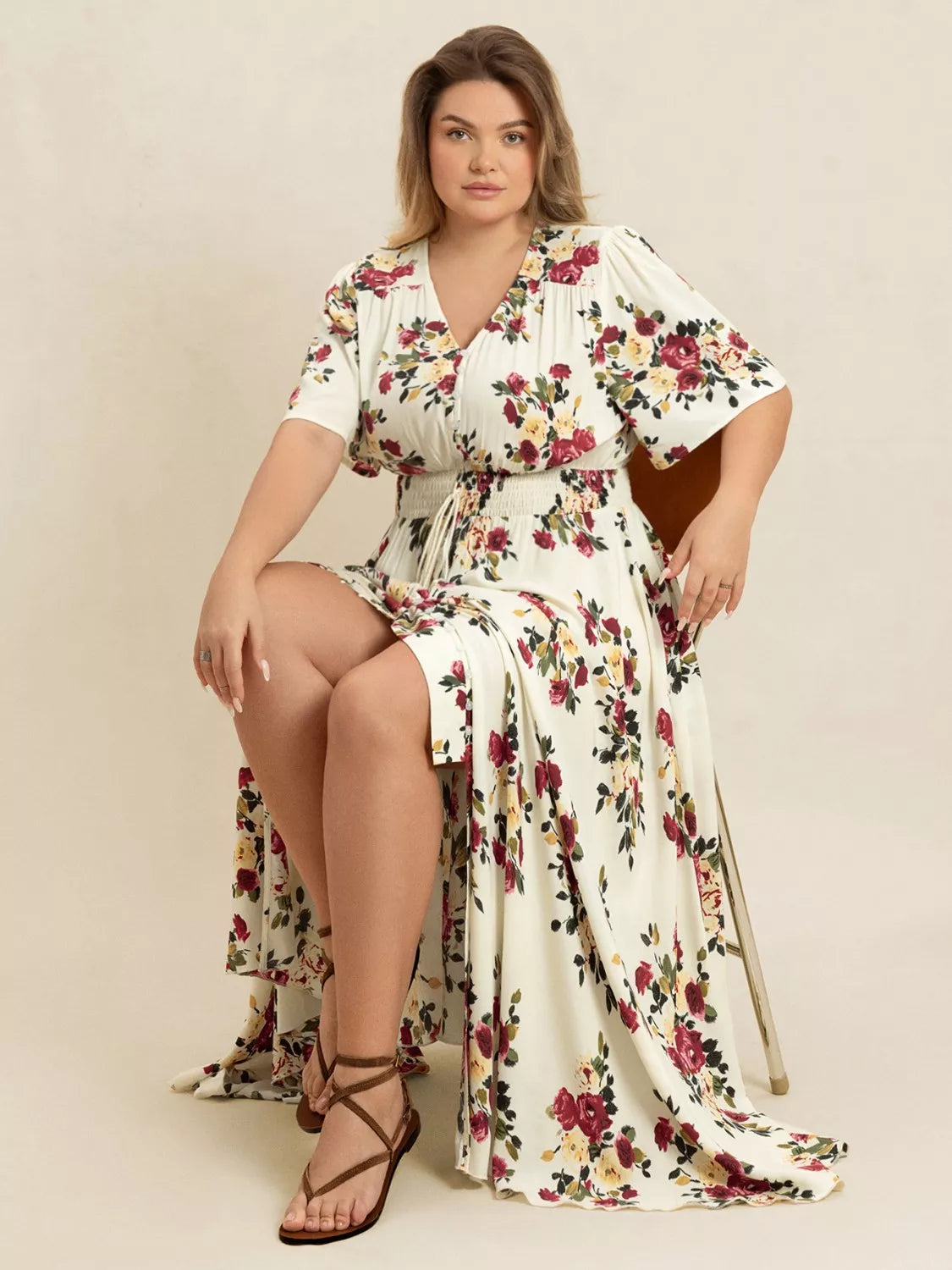 Floral Flutter Sleeve Button Front Maxi Dress in Pastel Yellow