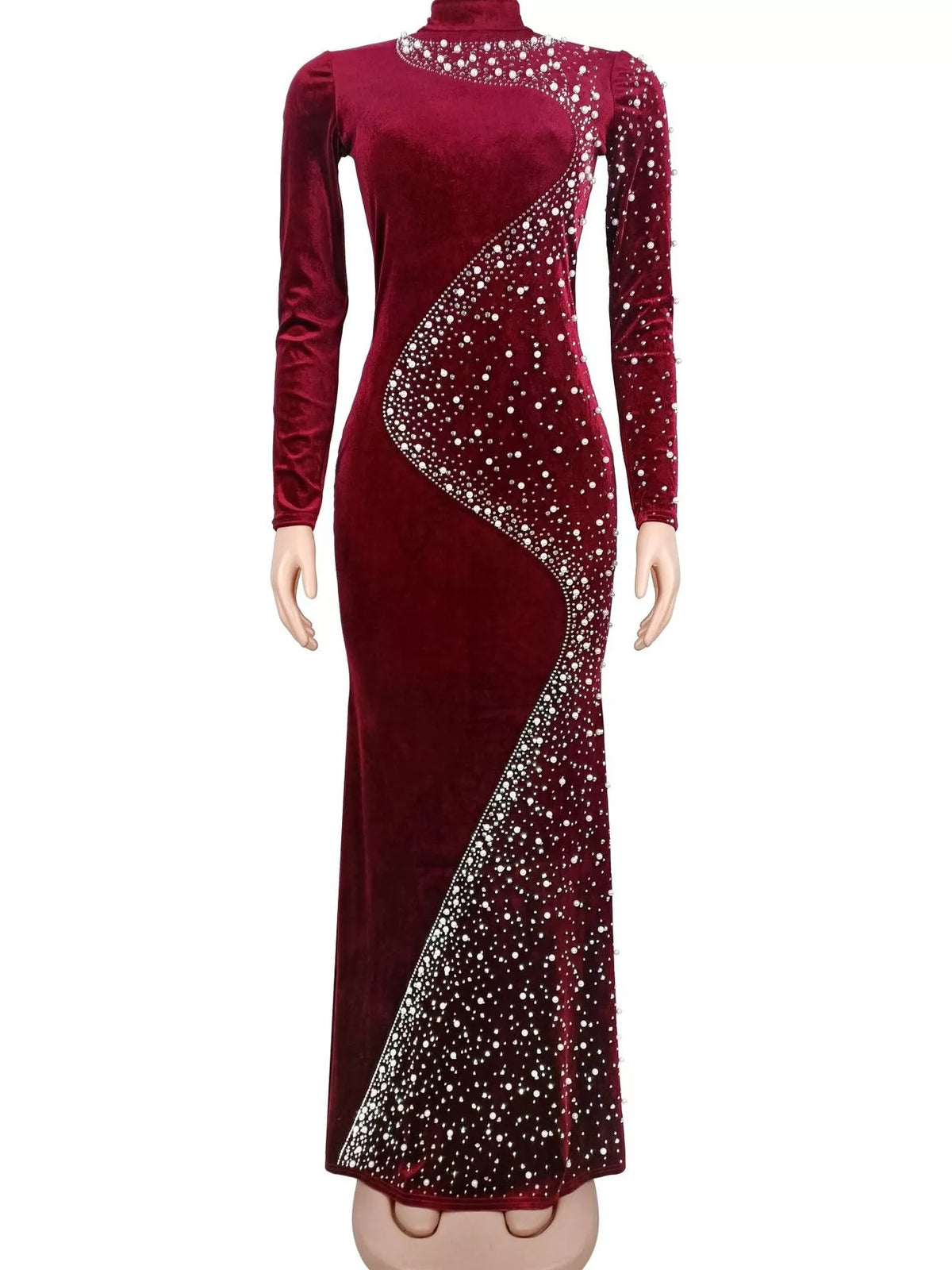 Rhinestone Velvet Mermaid Maxi Dress