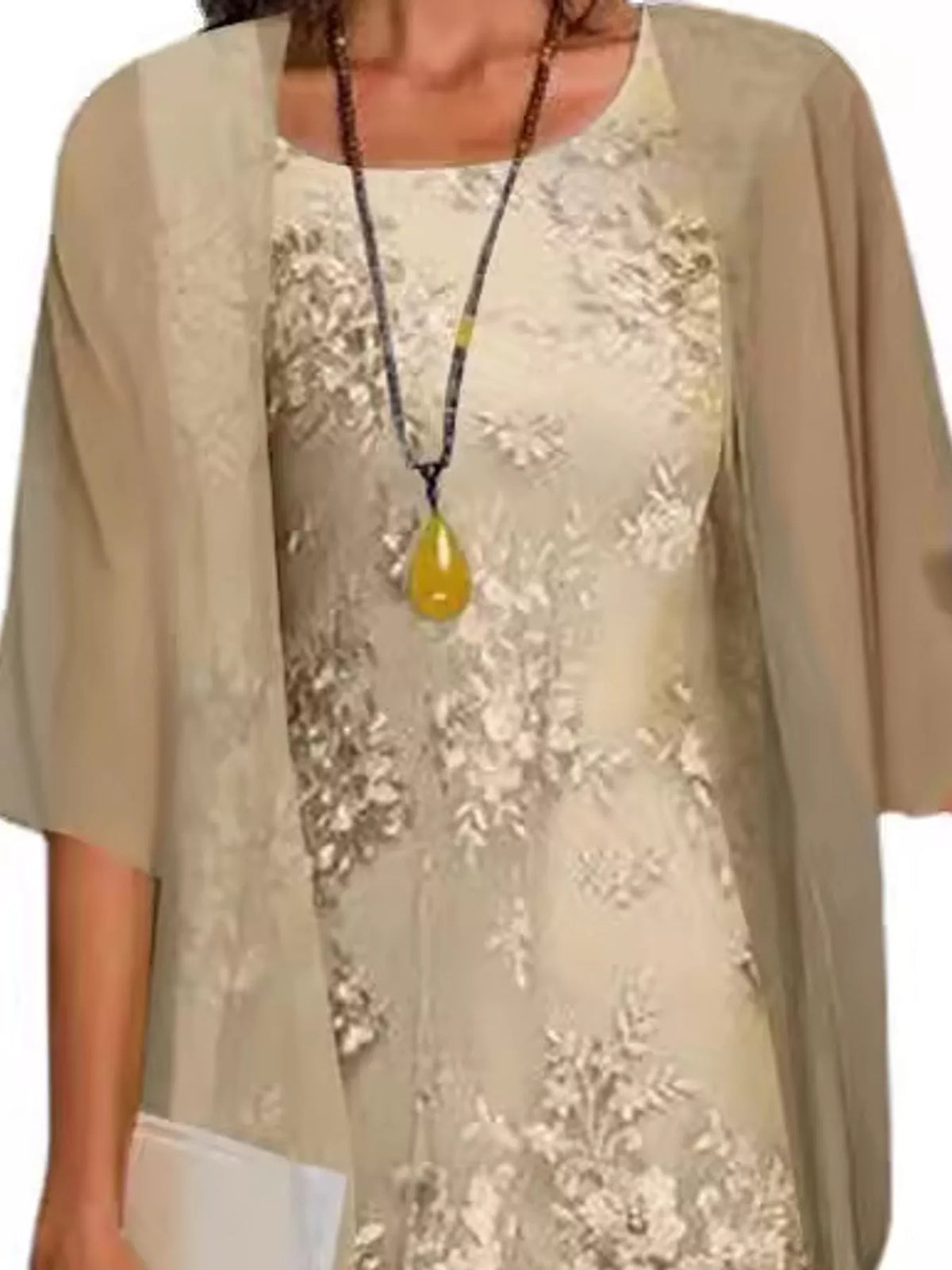 Lace Overlay Dress and Chiffon Cardigan Set