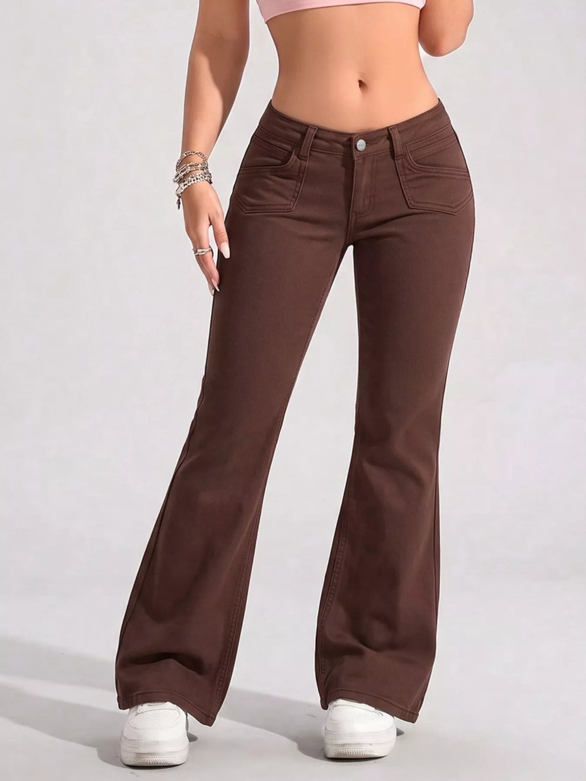 High-Waisted Flare Leg Jeans in Brown