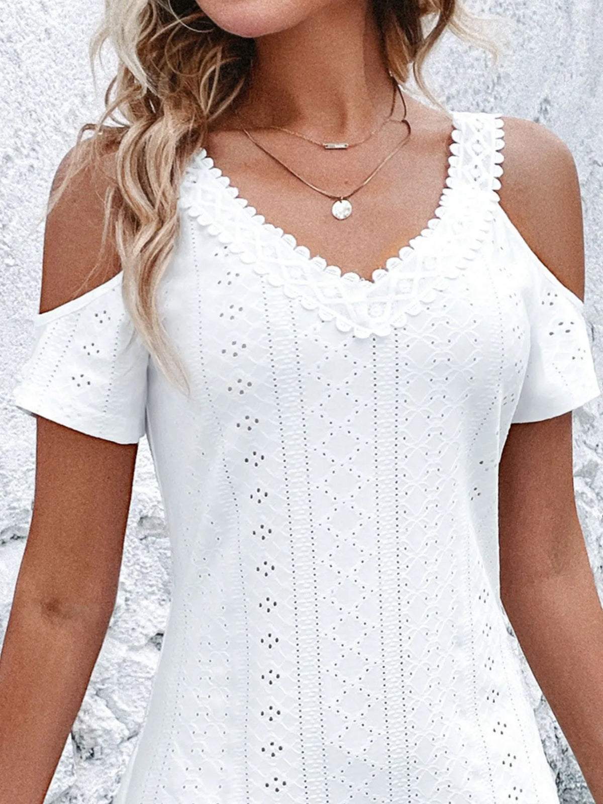 Cold Shoulder Eyelet Mini Dress