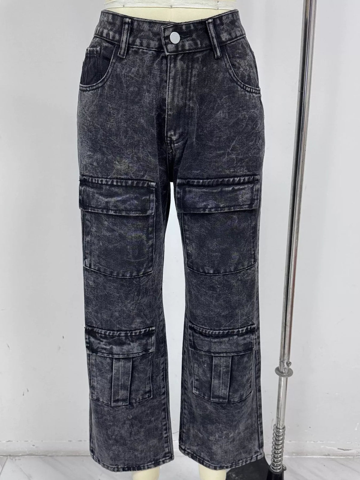 Zip-Front High-Waisted Wide-Leg Cargo Jeans by Dreamy Drapes