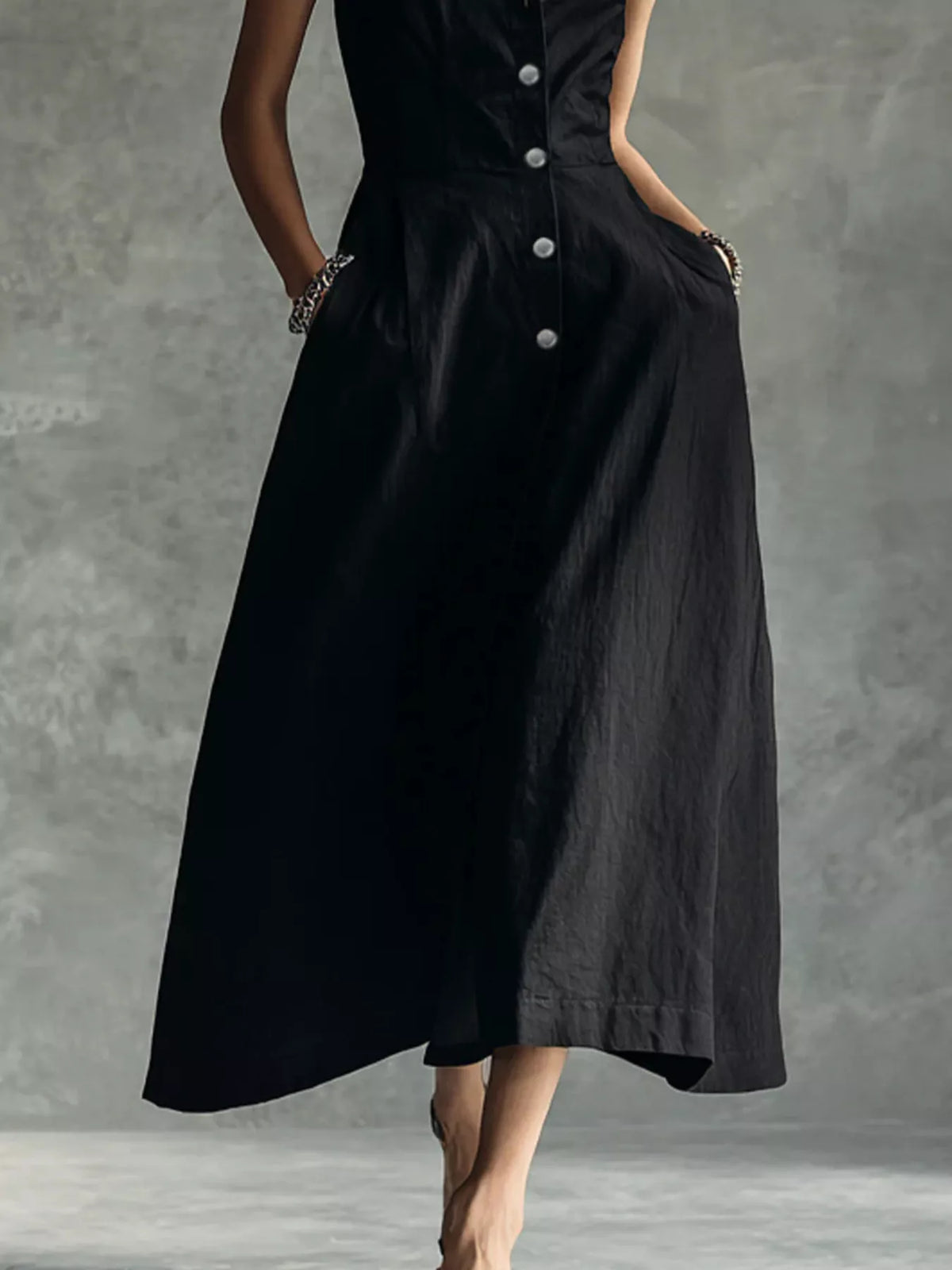 Sleeveless Button-Down Midi Shirt Dress