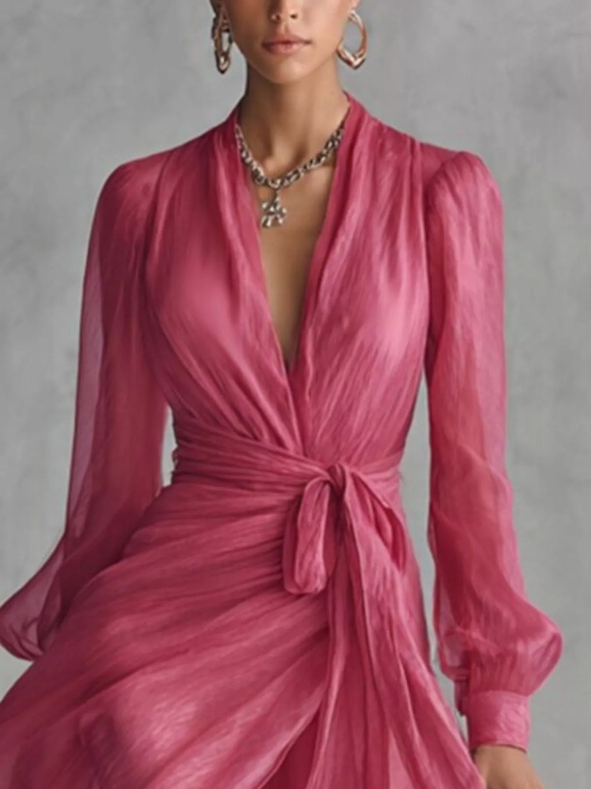 Chiffon Wrap Maxi Dress in Strawberry
