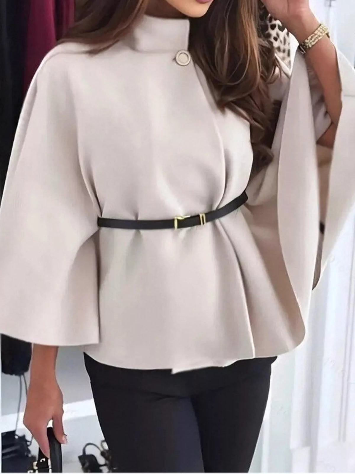 Mock Neck Cape Coat