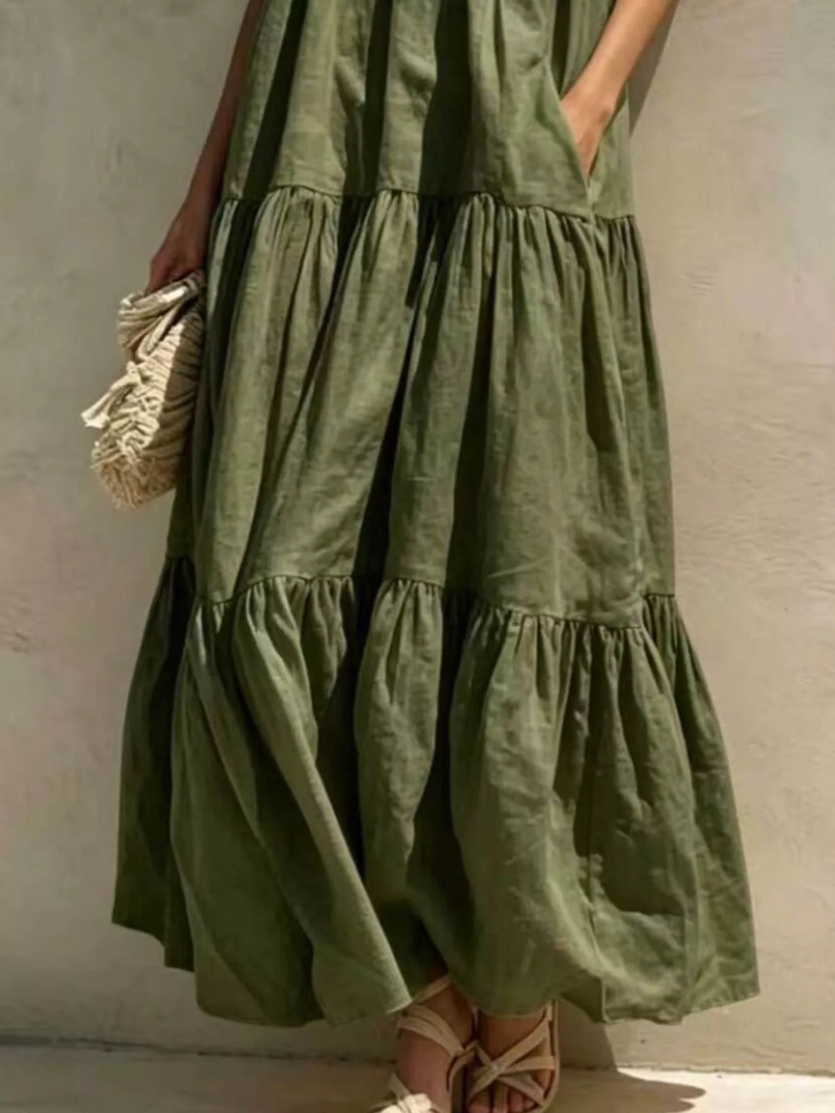 Tiered Scoop Neck Maxi Dress with Pockets