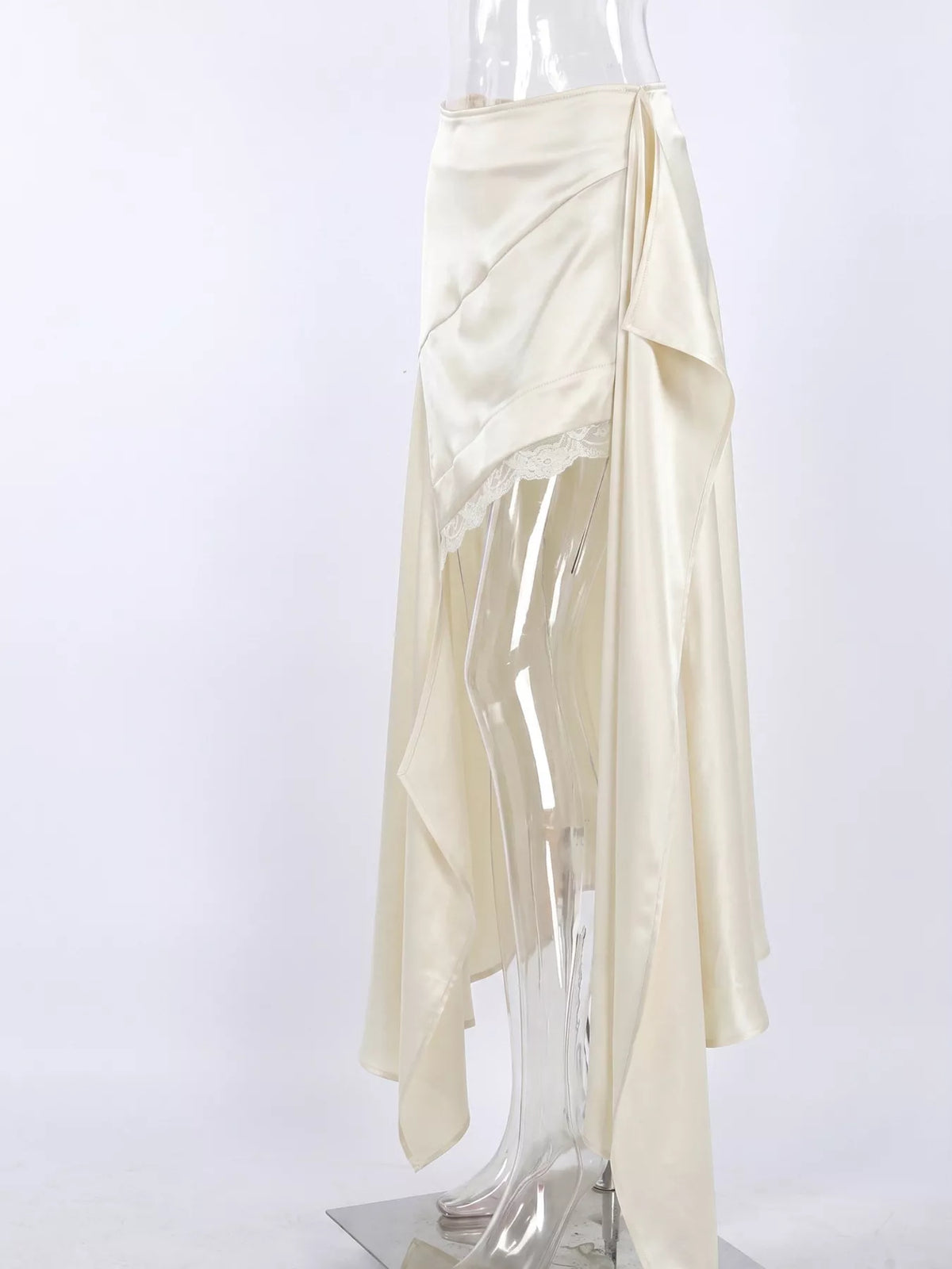 Satin High-Low Skirt in Apricot