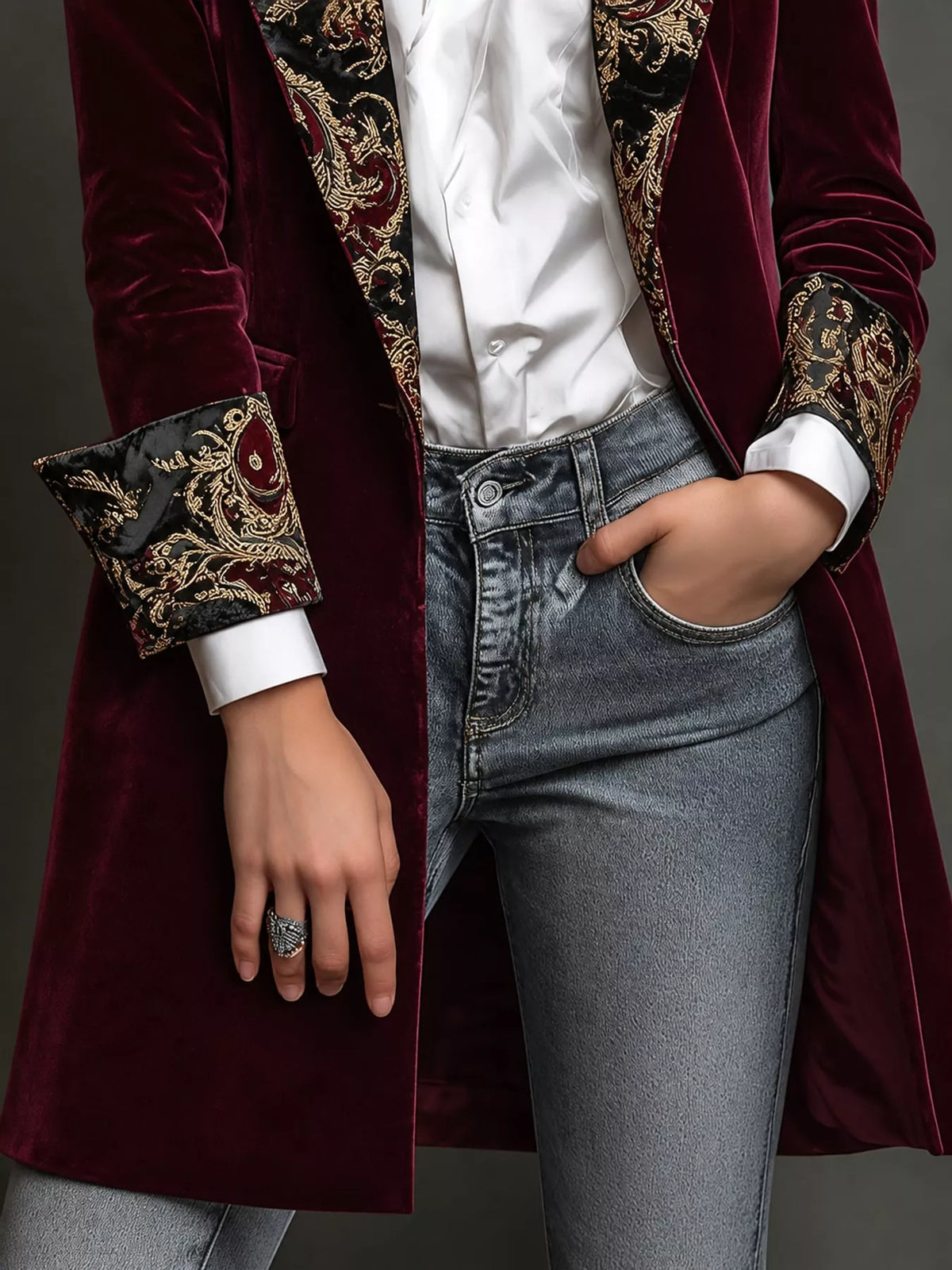 Floral Lapel Velvet Blazer