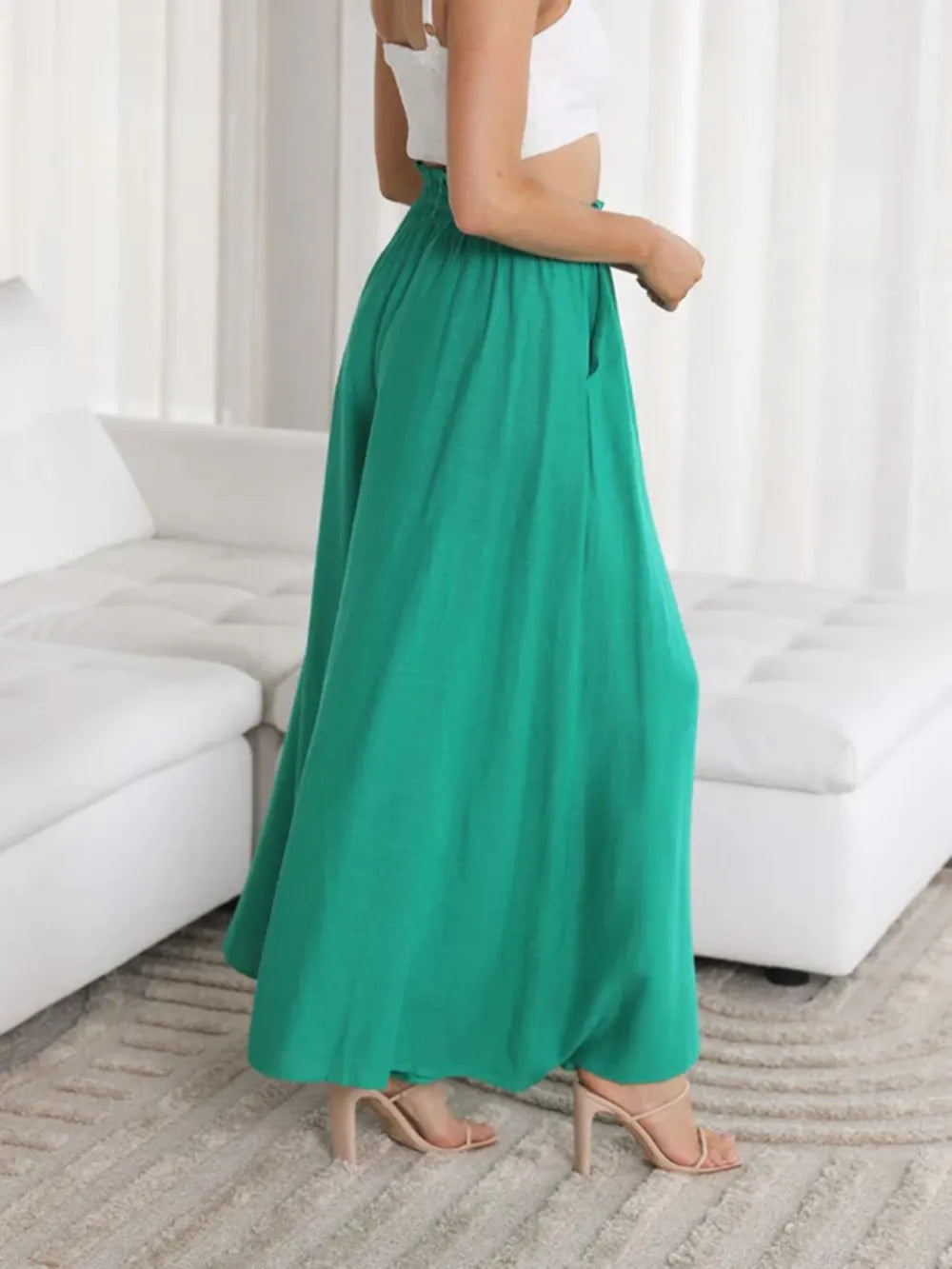Opaque Wide Leg Pants with Pockets