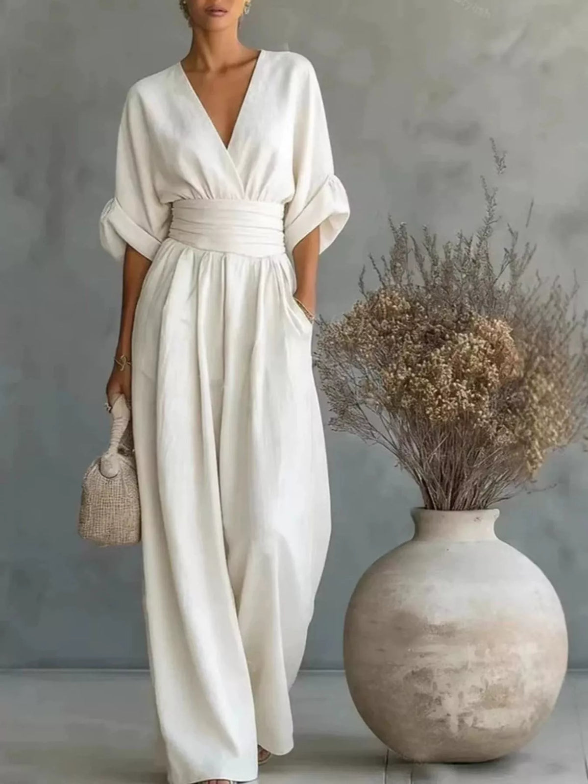 Half Sleeve Wide-Leg Jumpsuit