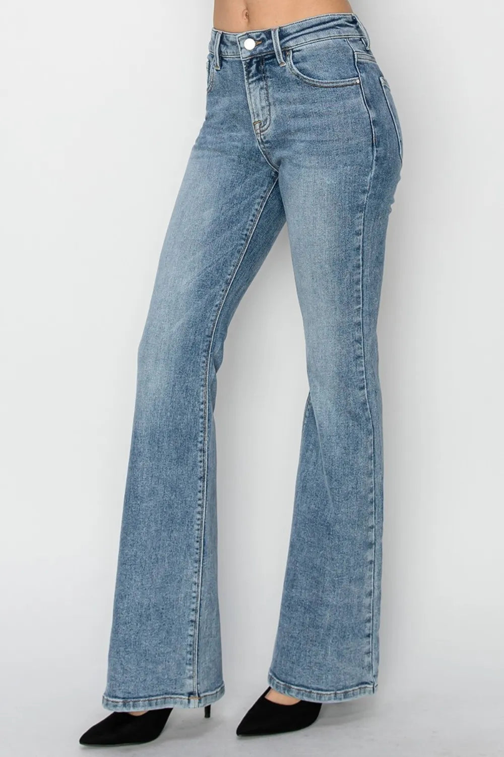 Risen Mid Rise Bootcut Jeans in Medium Wash