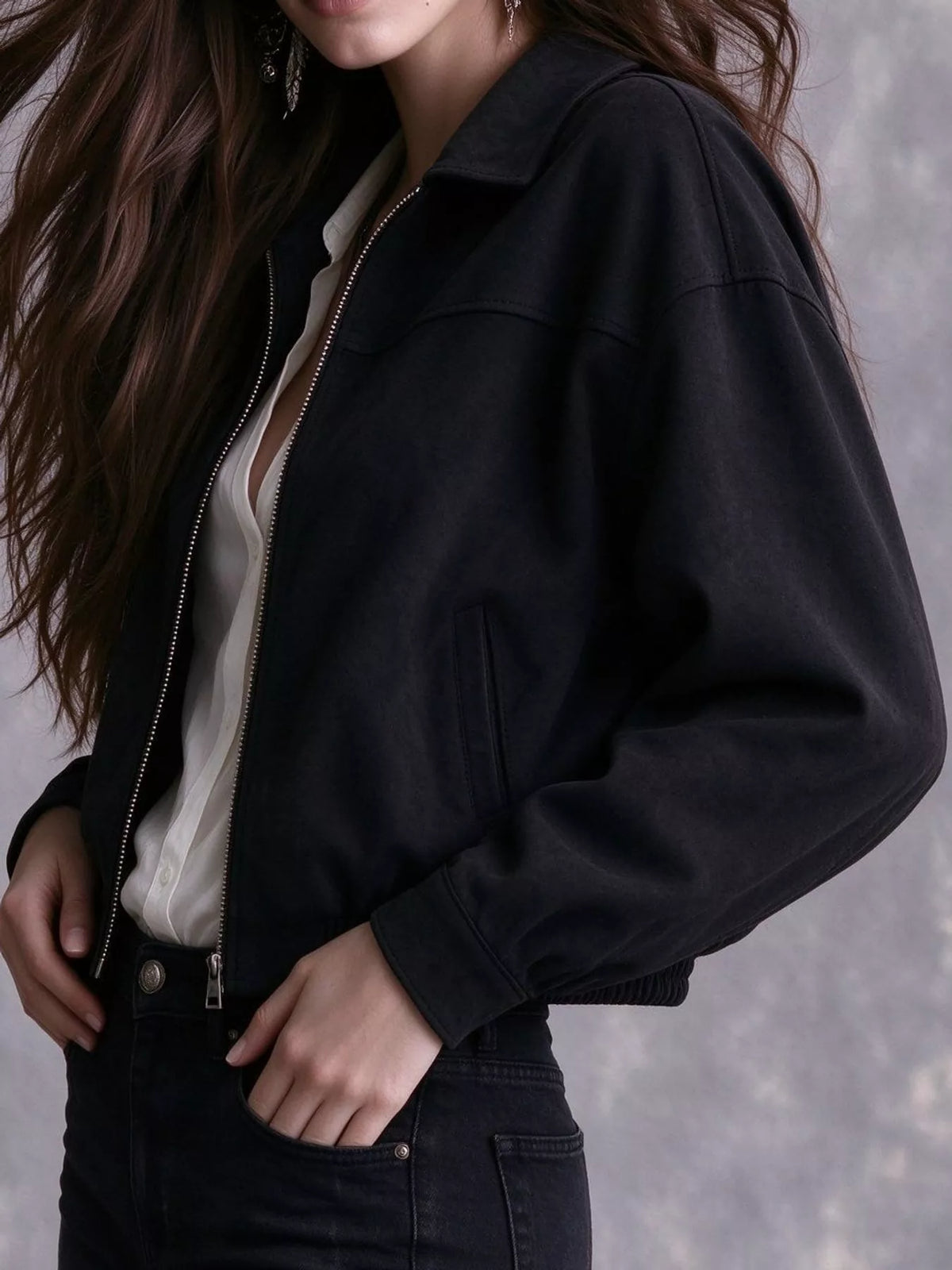 Zip-Up Bomber Jacket in Black