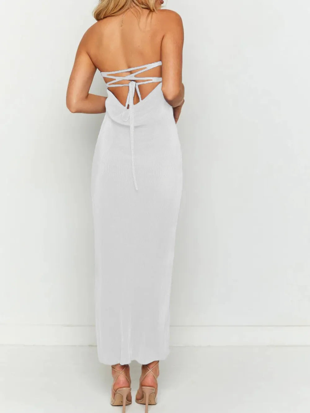 Lace-Up Back Tube Maxi Dress by Mystique Q