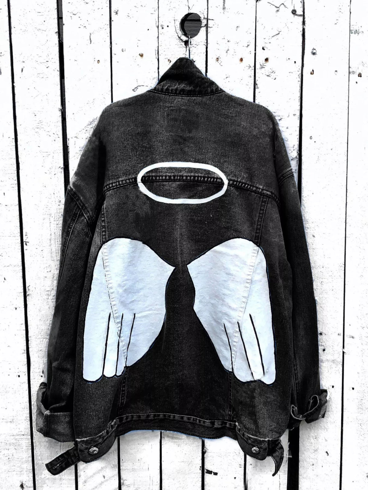 Oversized Angel Wings Graphic Denim Jacket