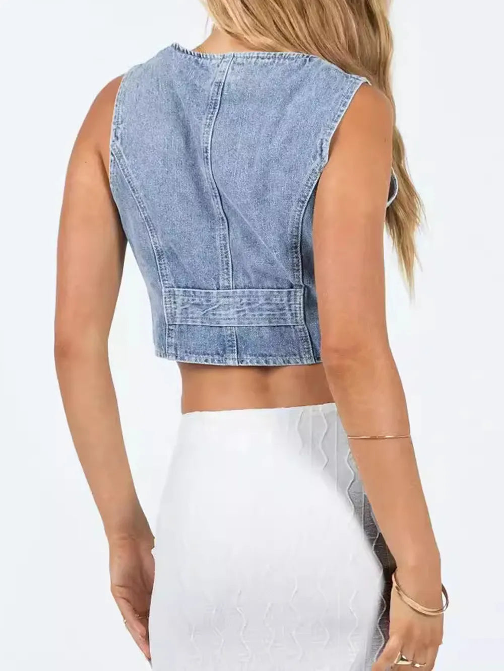 Sleeveless Denim Top in Light Blue