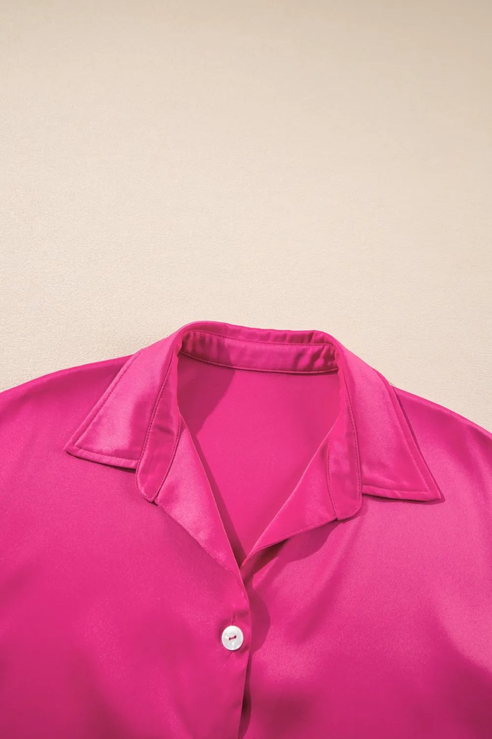 Buttoned Collar Mini Shirt Dress in Hot Pink