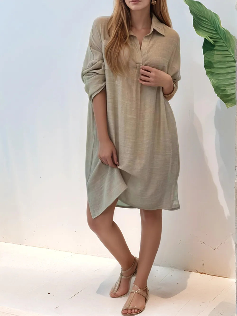 Roll-Tab Sleeve Mini Shirt Dress, Plus Size