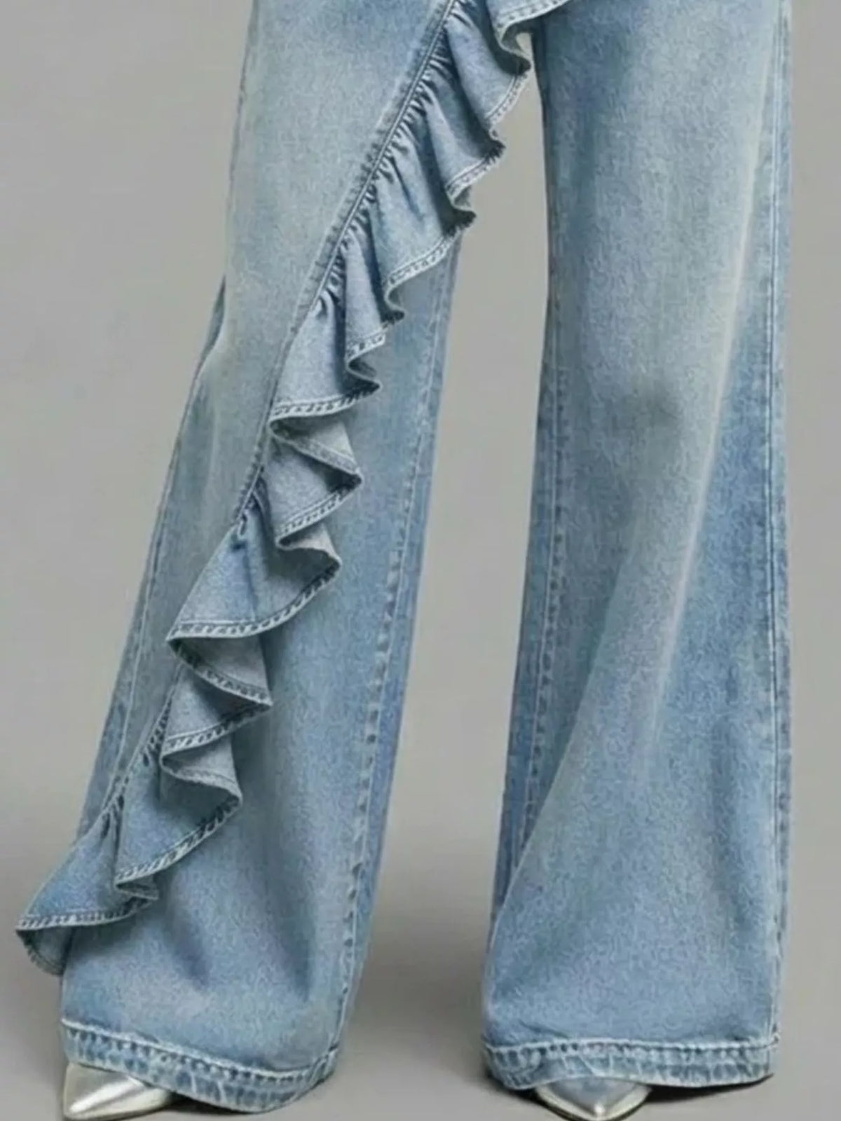 Ruffled Wide-Leg Jeans