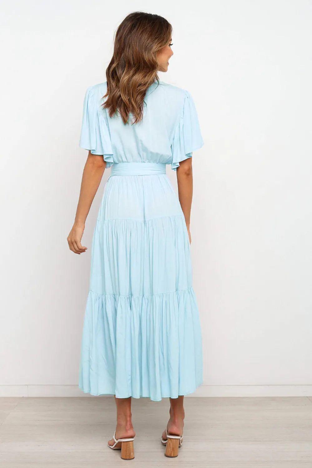 Tied-Back Tiered Midi Dress