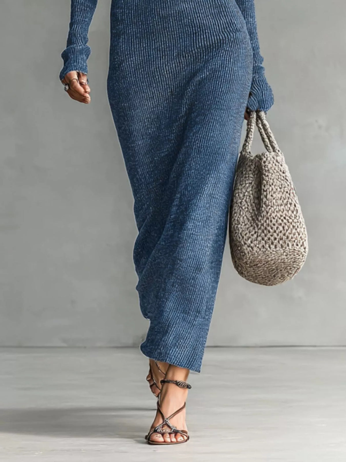 Hooded Knit Maxi Dress with Chest Pockets