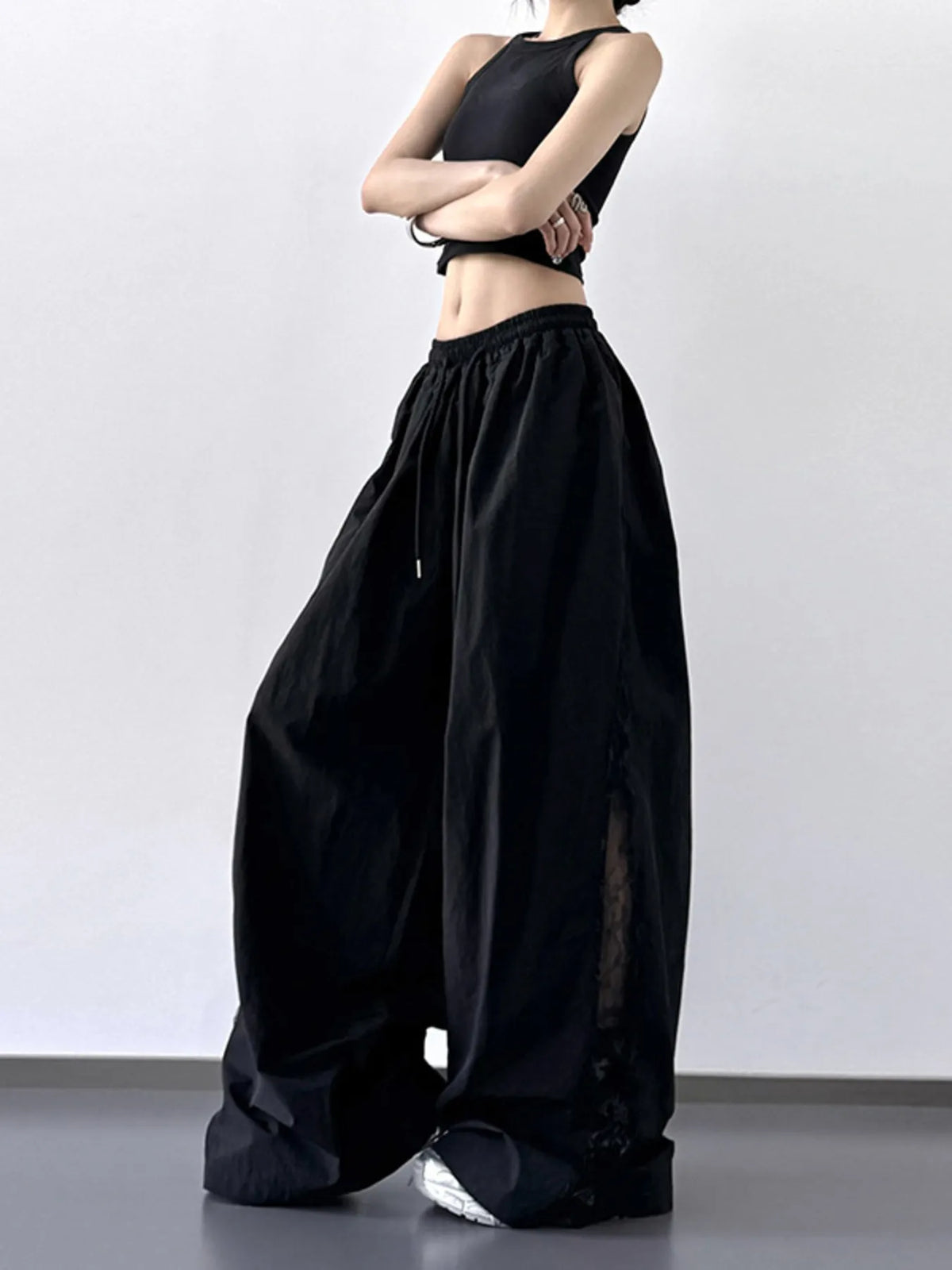 Lace Detail Wide-Leg Pants