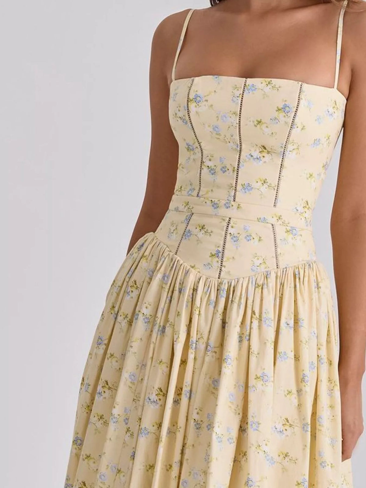 Floral Spaghetti Strap Midi Dress in White