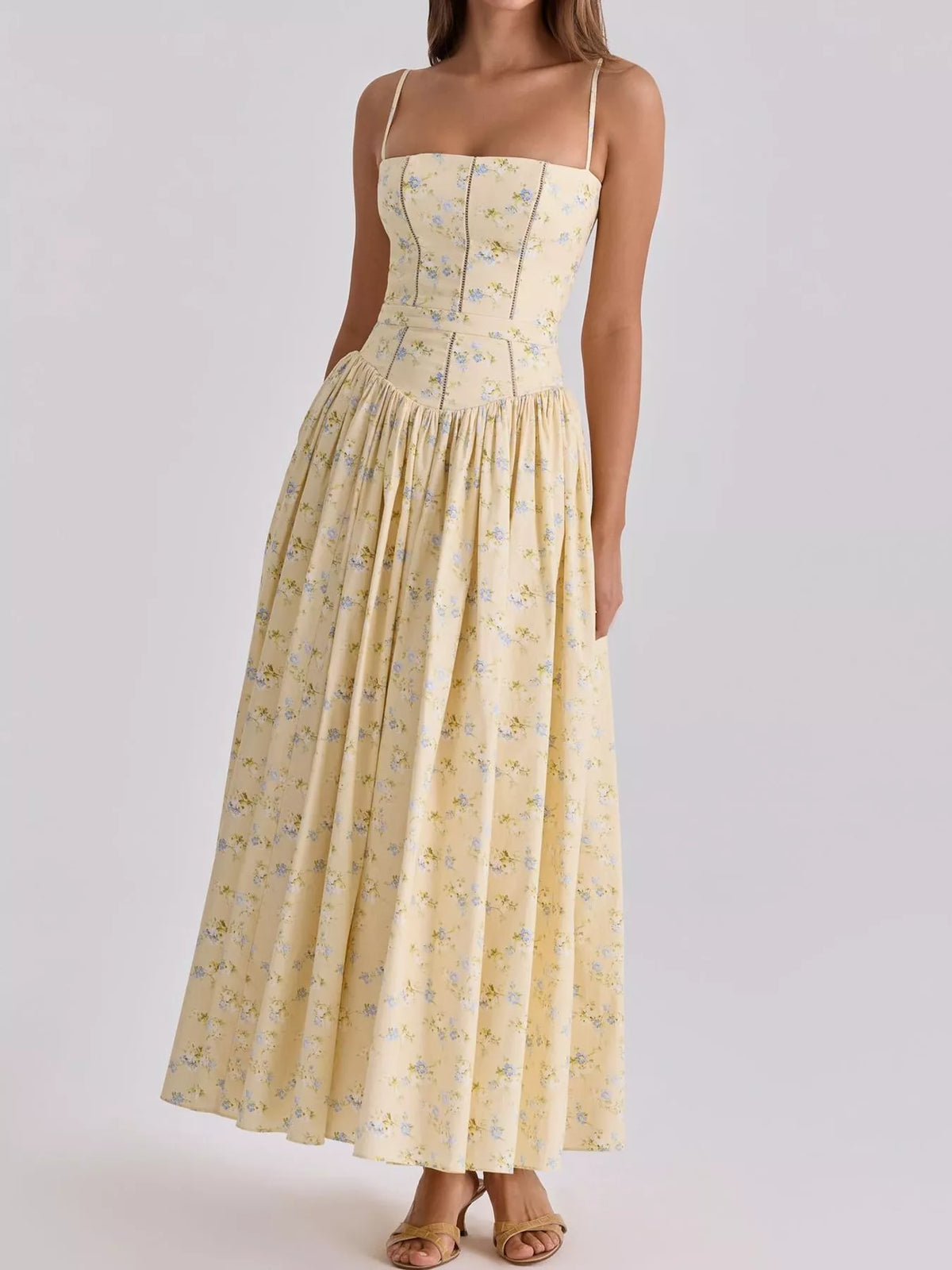 Floral Spaghetti Strap Midi Dress in White