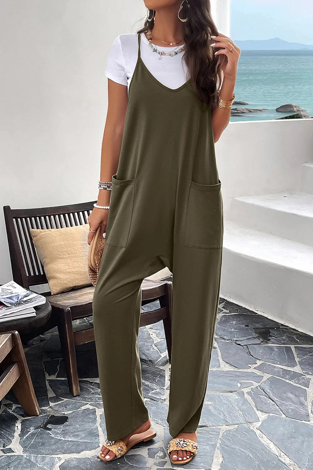 Pocketed Spaghetti Strap Overalls by DY