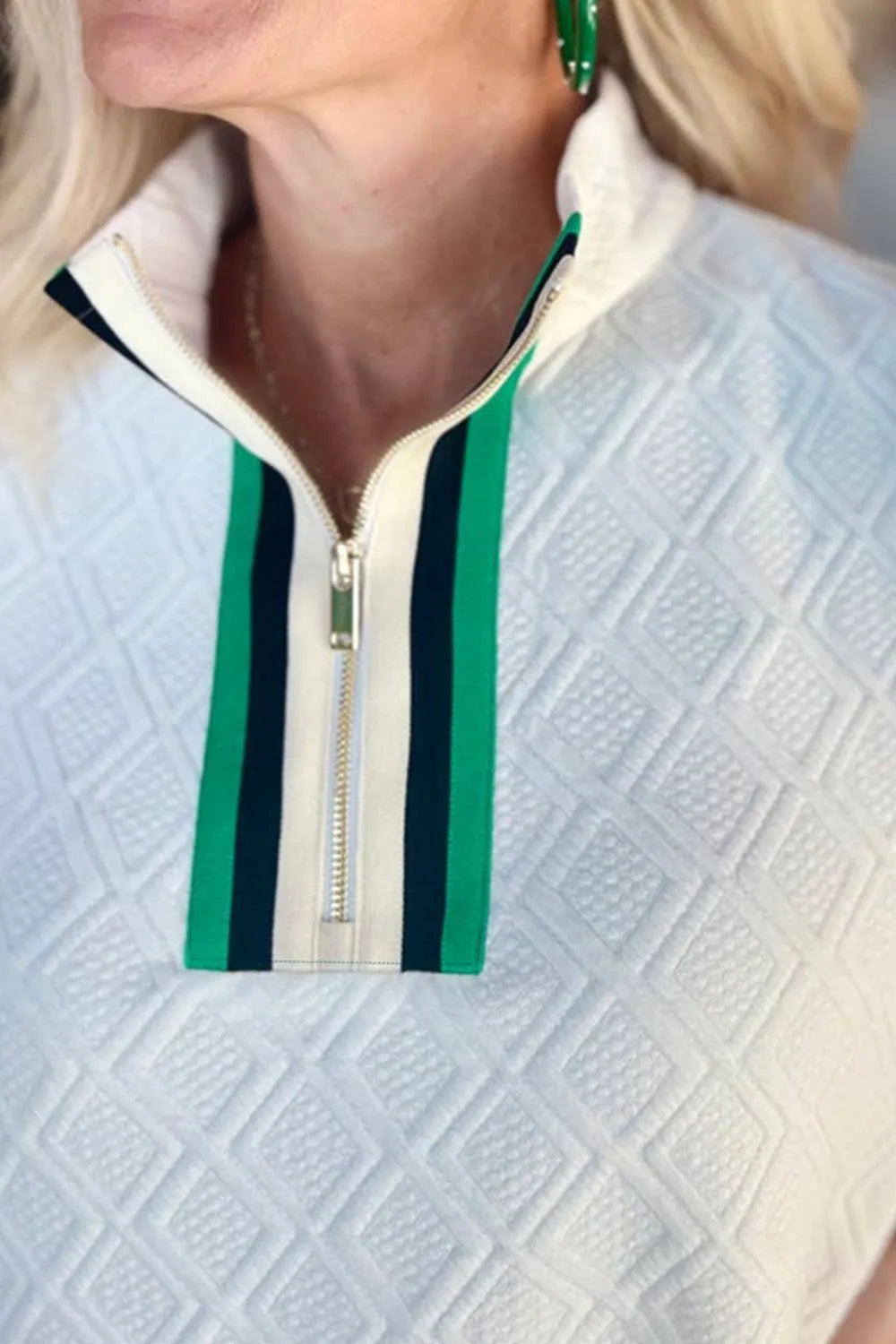 Striped Collared Zip-Up Textured Dress