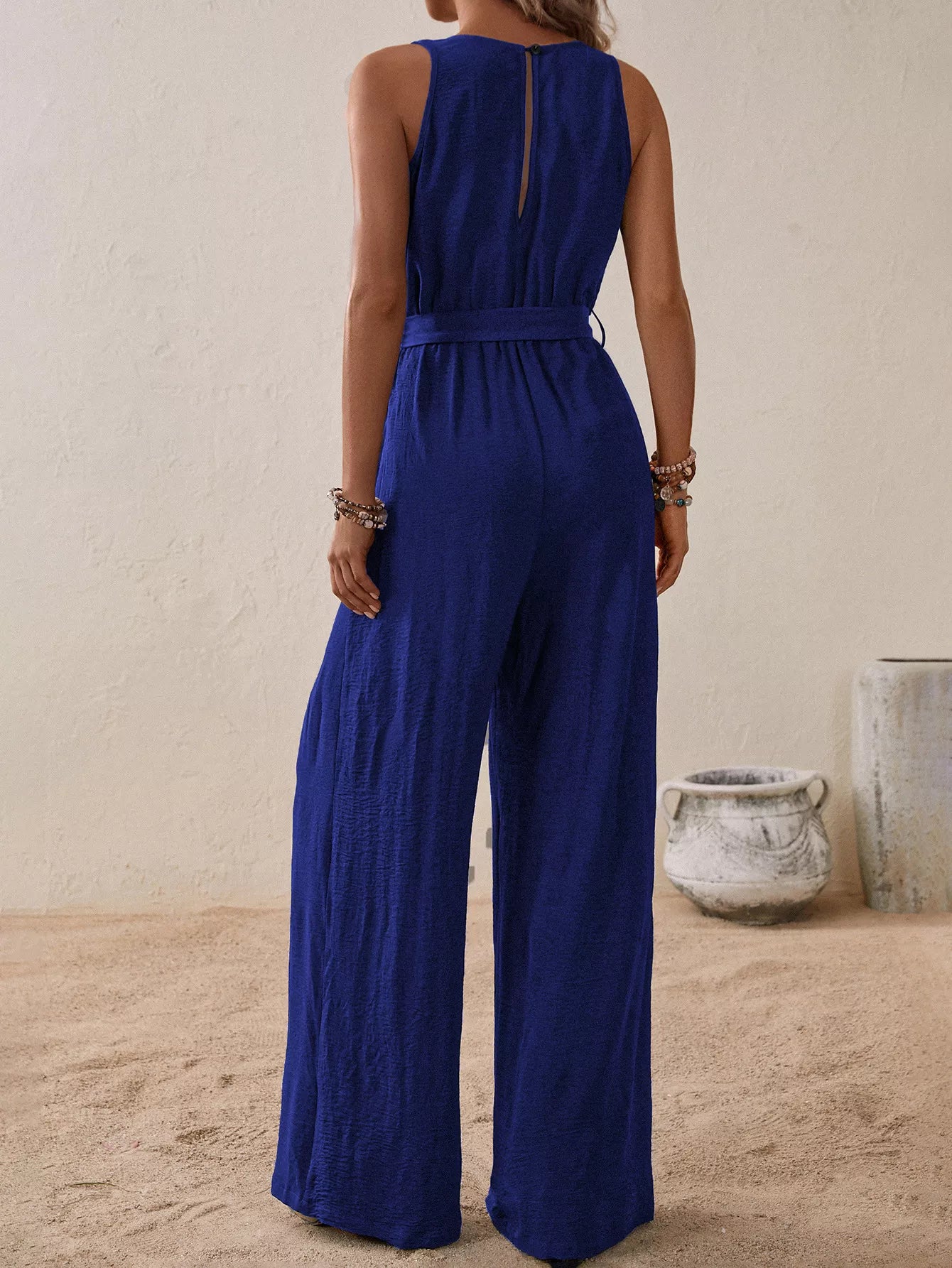 Sleeveless Tie-Waist Wide-Leg Jumpsuit