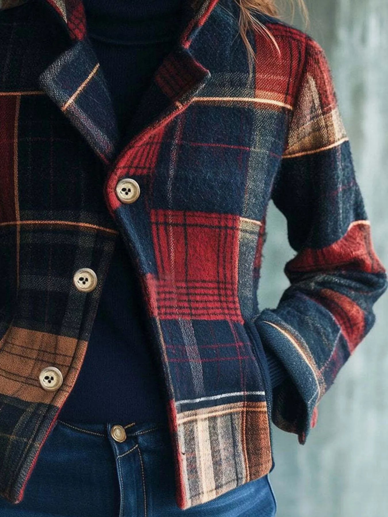 Plaid Button-Up Blazer