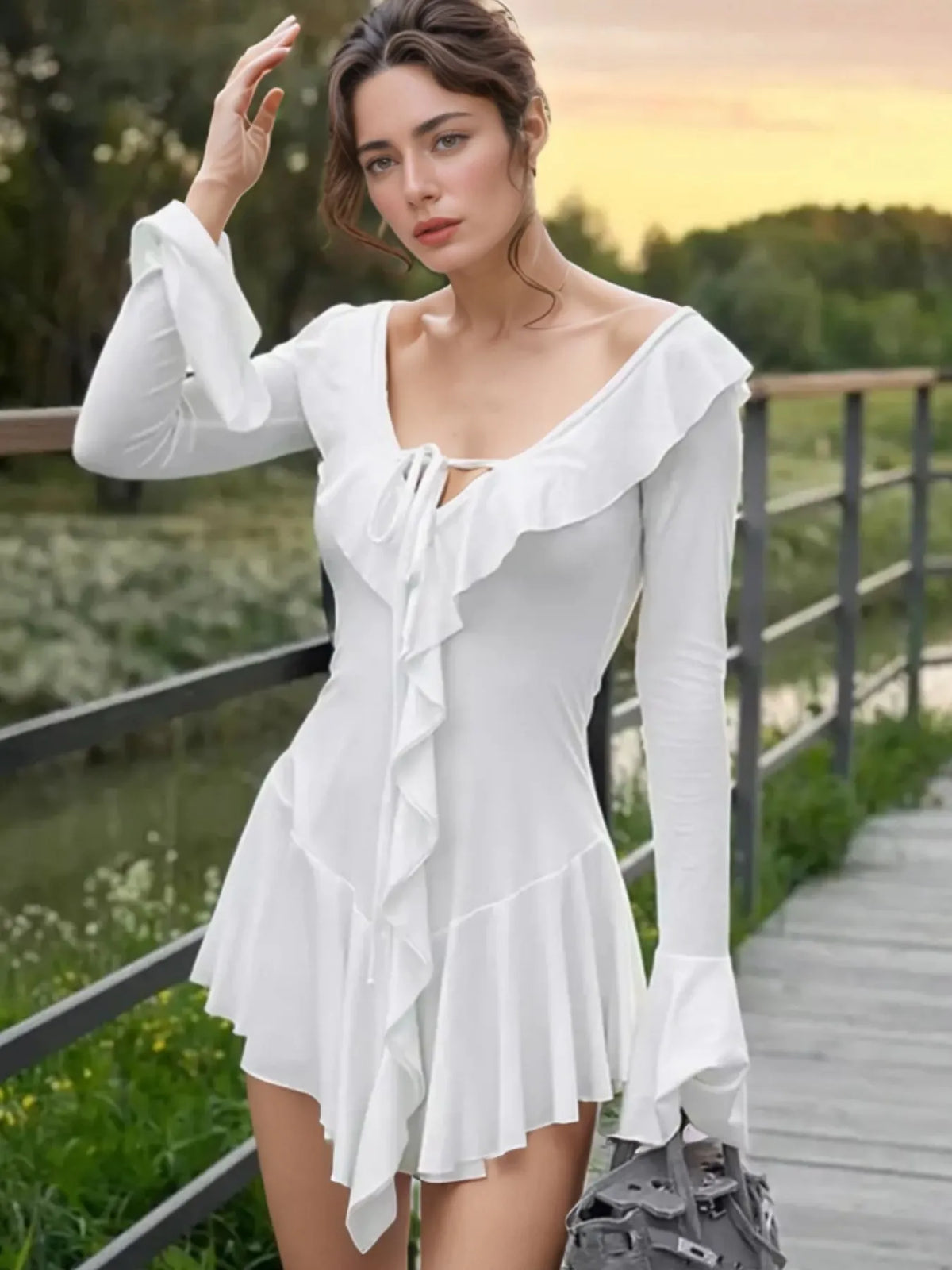 Ruffle V-Neck Mini Dress