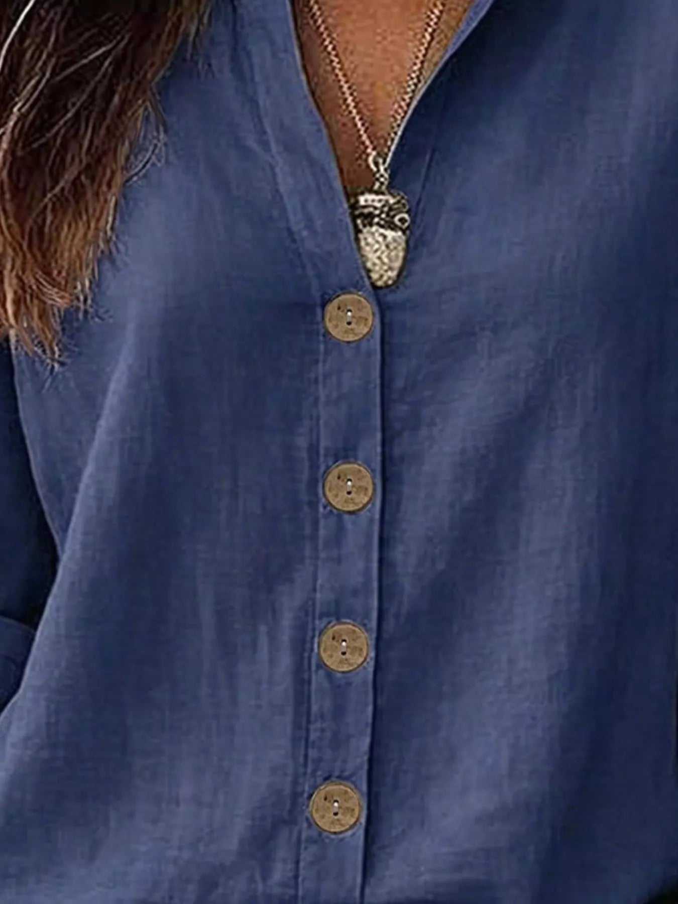 V-Neck Button-Up Long Sleeve Shirt