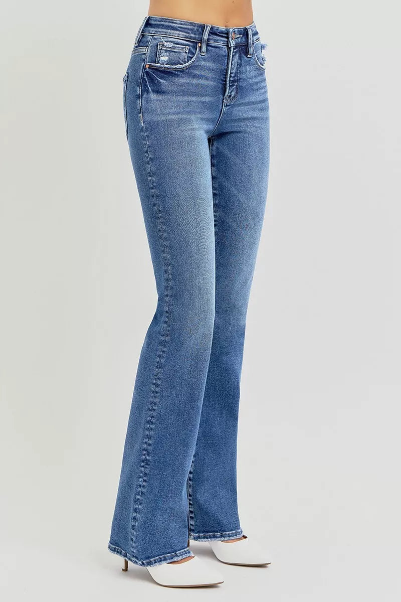 Risen Tummy Control High Rise Straight Jeans in Dark Wash