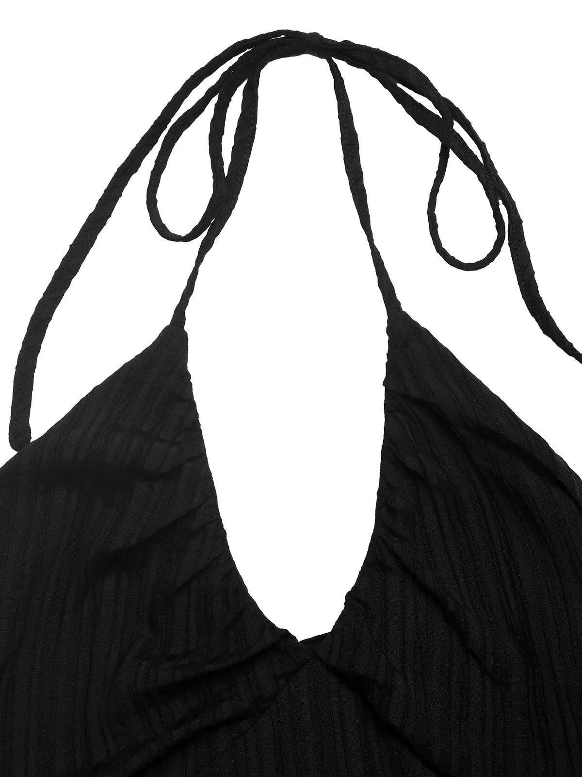 Halter Neck Pleated Maxi Dress in Black