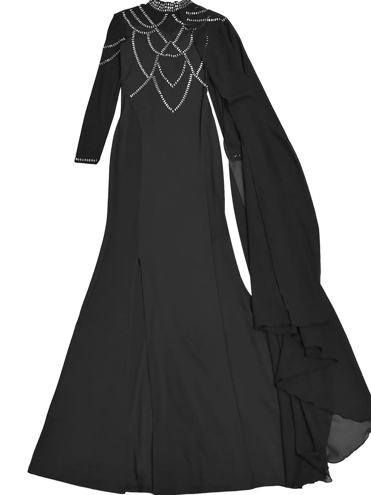 Rhinestone Cape Sleeve Maxi Dress