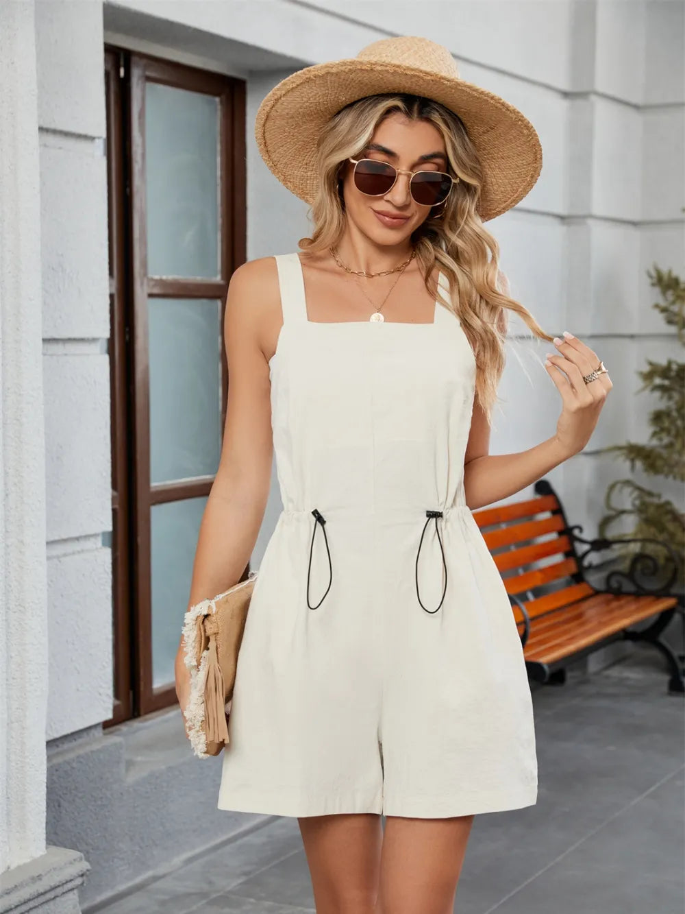 Drawstring Wide-Strap Romper