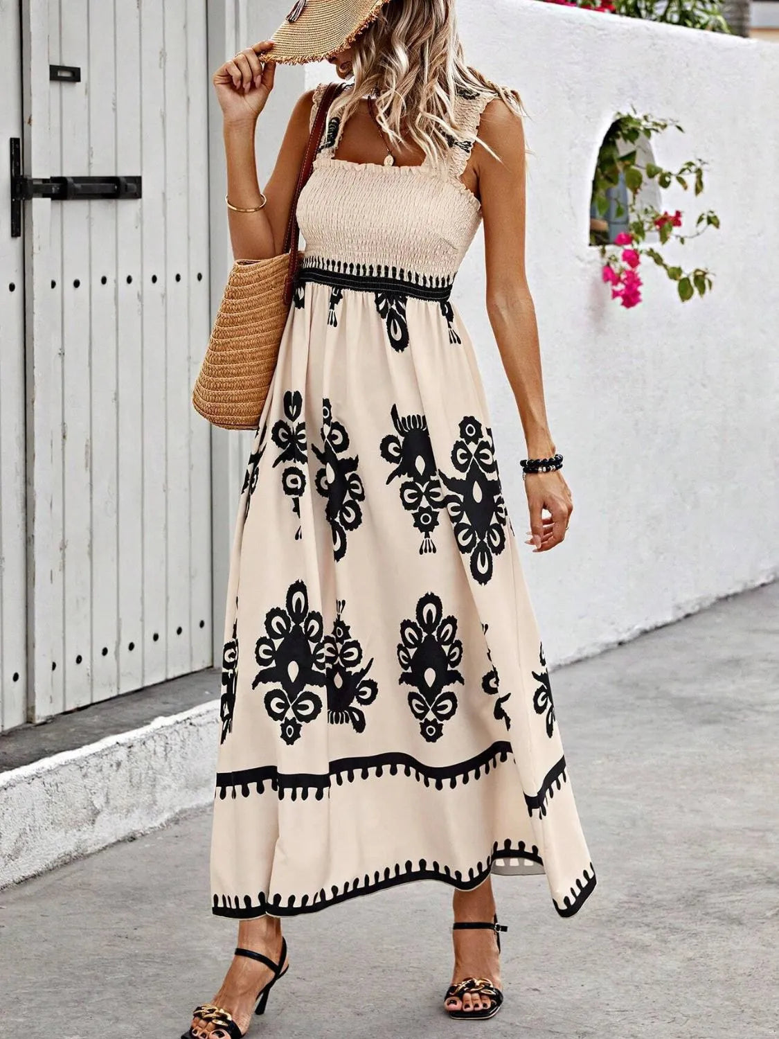 Smocked Wide Strap Maxi Dress
